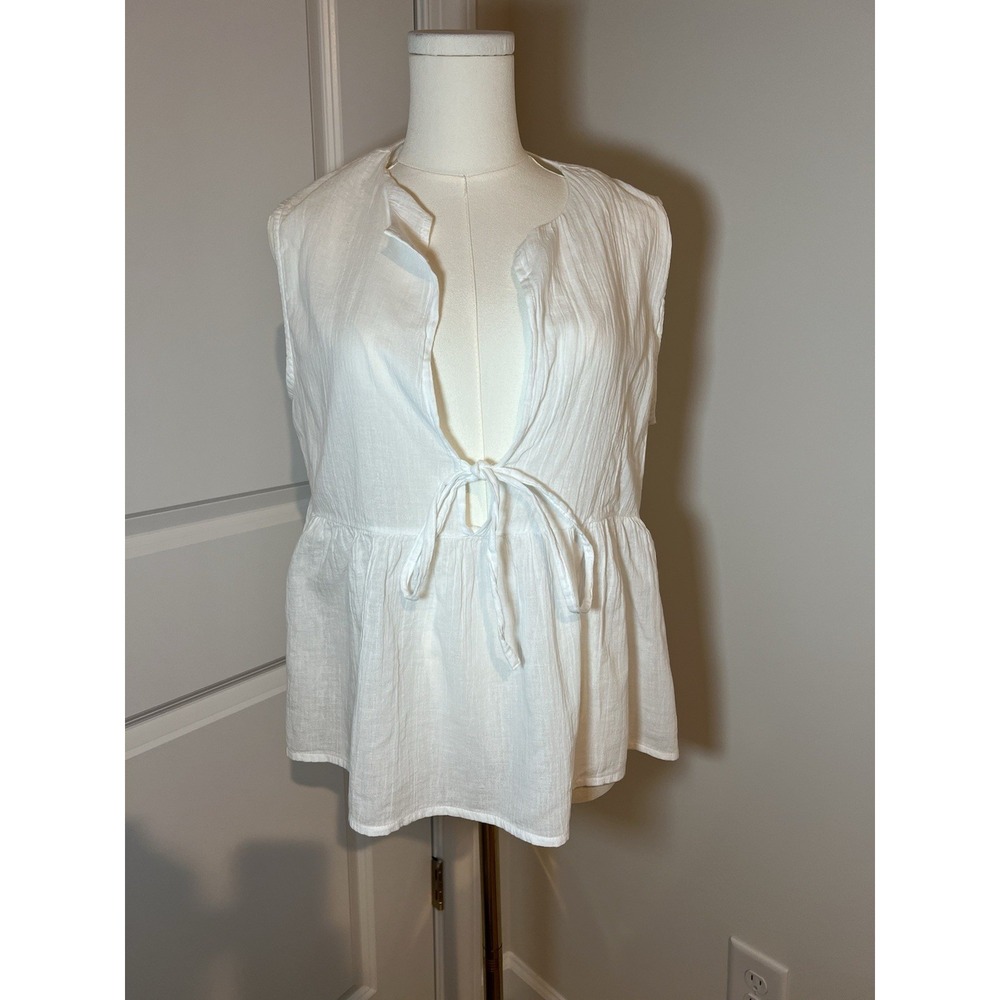 Women's White Cotton Tie-Front Camisole Top